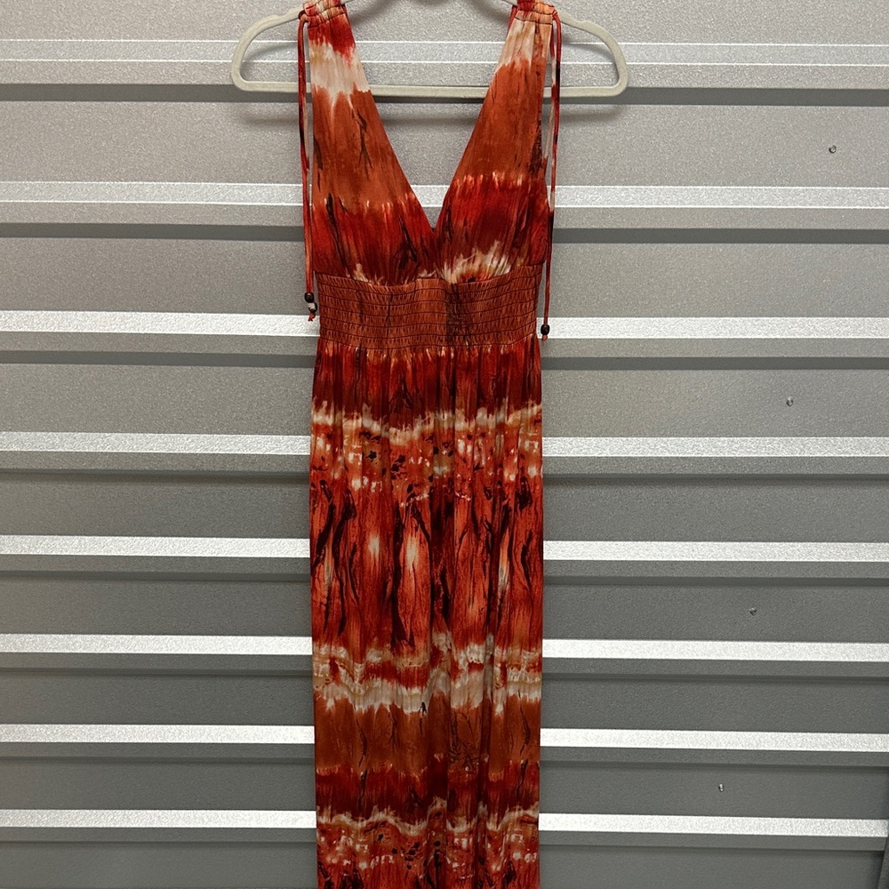 Bisou‎ Bisou Women's Maxi Vintage 90s Deep V Dress Size 6 Tie Dye Stretch Boho